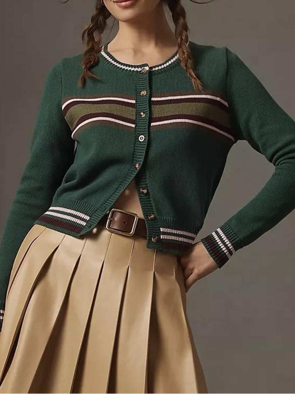 Lisa Says Gah Teal Green Striped Button Cardigan